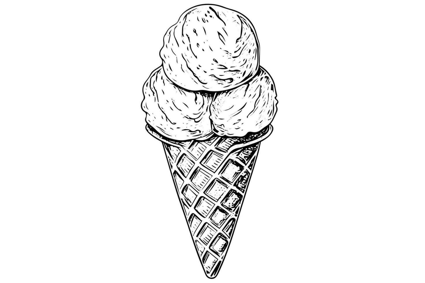 Ice cream cones. Ink hand drawn sketch engraved style vector illustration.
