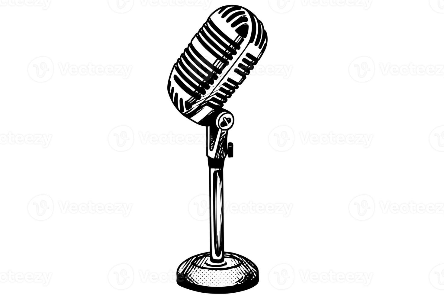 Vintage retro microphone hand drawn sketch engraving style vector illustration. photo