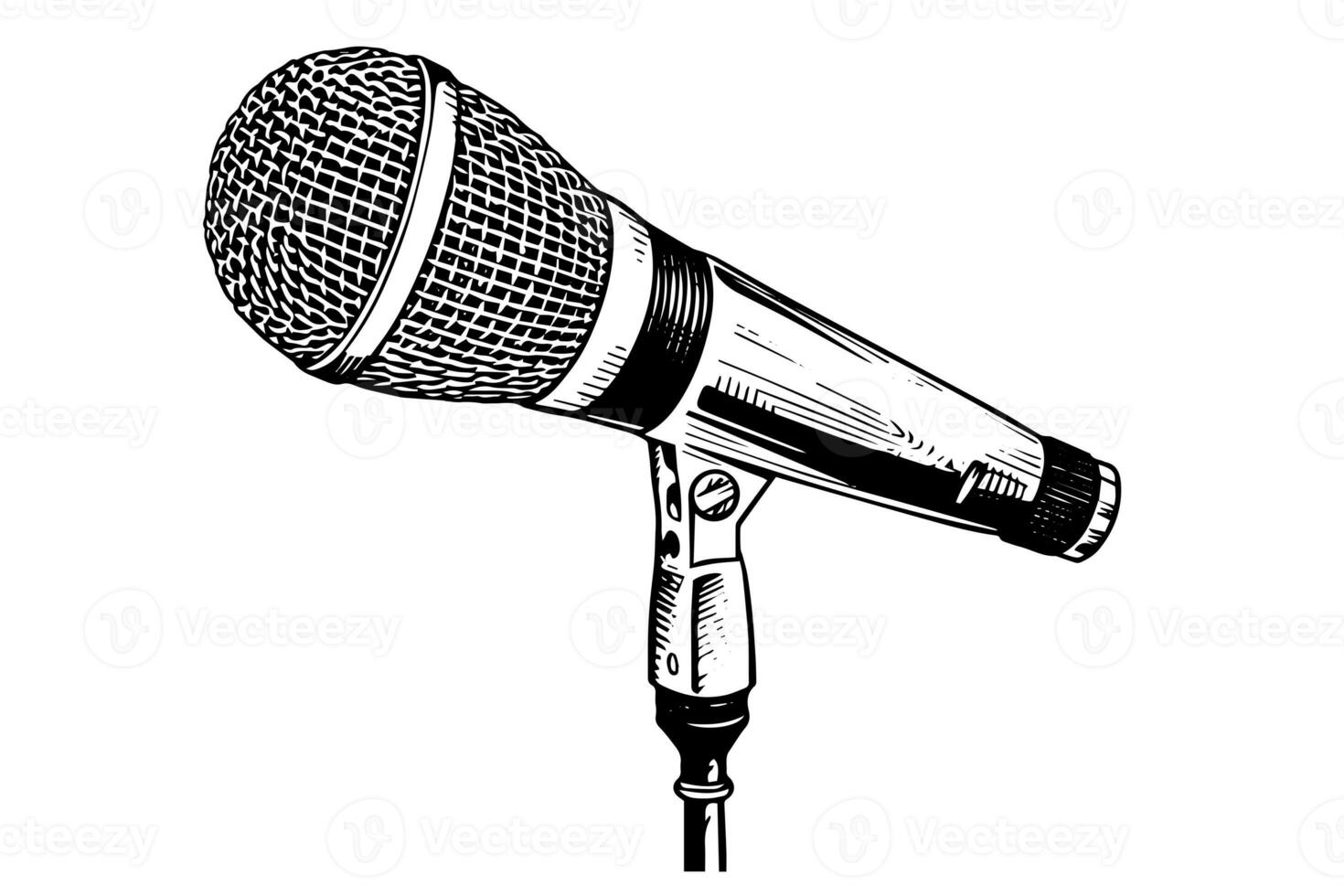 Vintage microphone hand drawn sketch engraving style vector illustration. photo