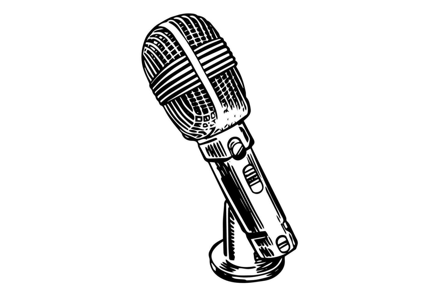 Vintage microphone hand drawn sketch engraving style vector illustration.