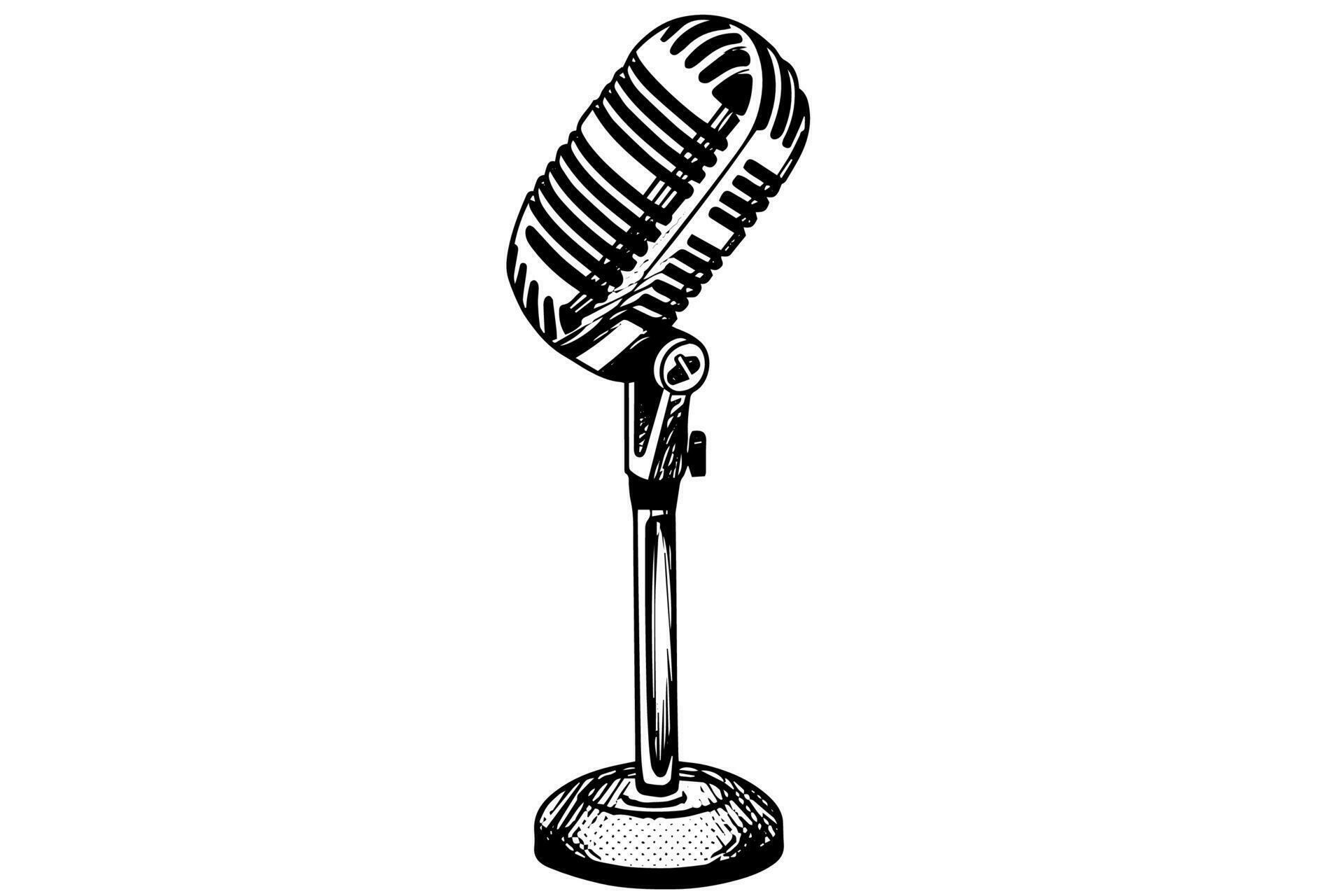 Vintage retro microphone hand drawn sketch engraving style vector