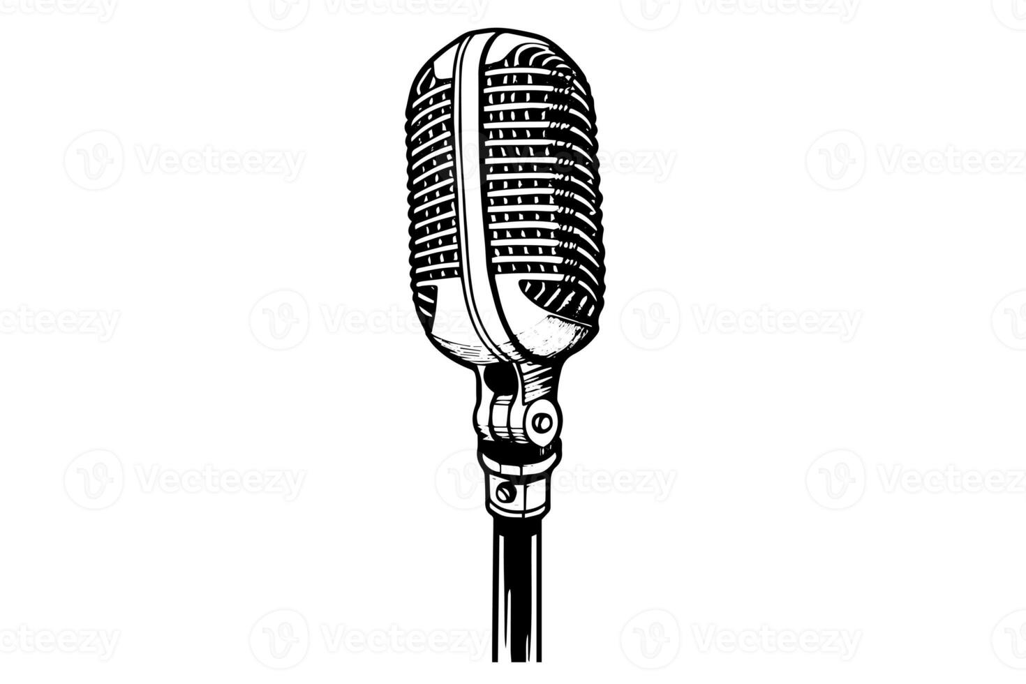 Vintage retro microphone hand drawn sketch engraving style vector illustration. photo