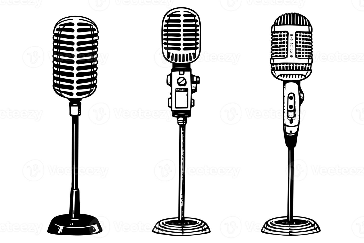 Vintage retro microphone hand drawn sketch engraving style vector illustration. photo