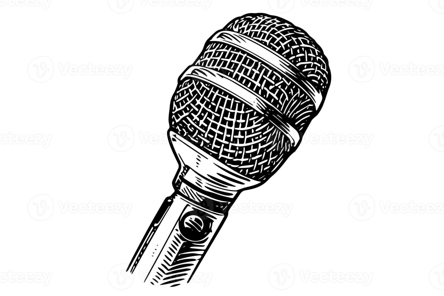 Vintage microphone hand drawn sketch engraving style vector illustration. photo