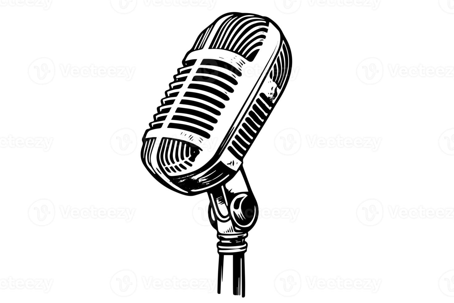 Vintage retro microphone hand drawn sketch engraving style vector illustration. photo