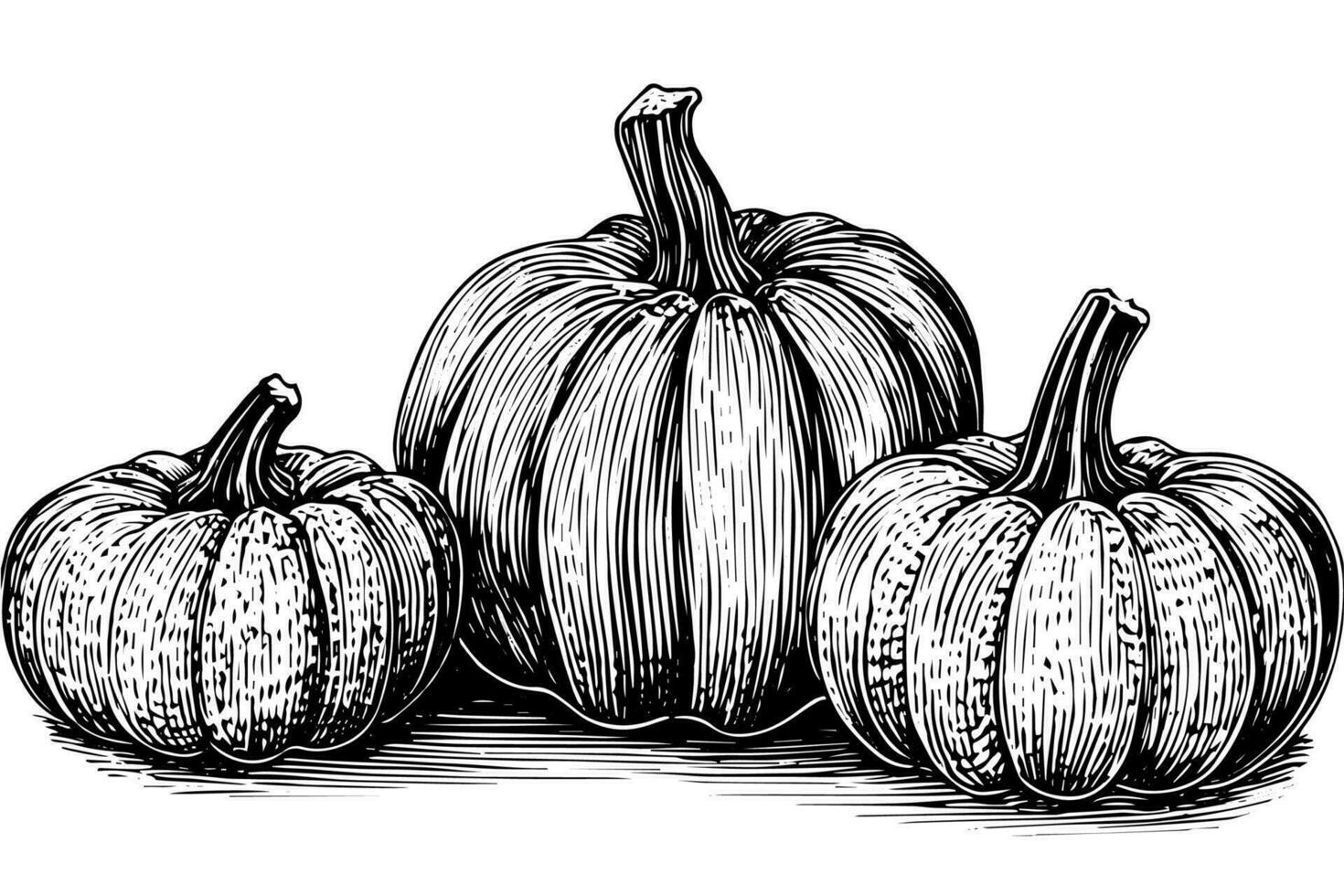 Ink sketch of pumpkin isolated on white background. Hand drawn vector illustration.