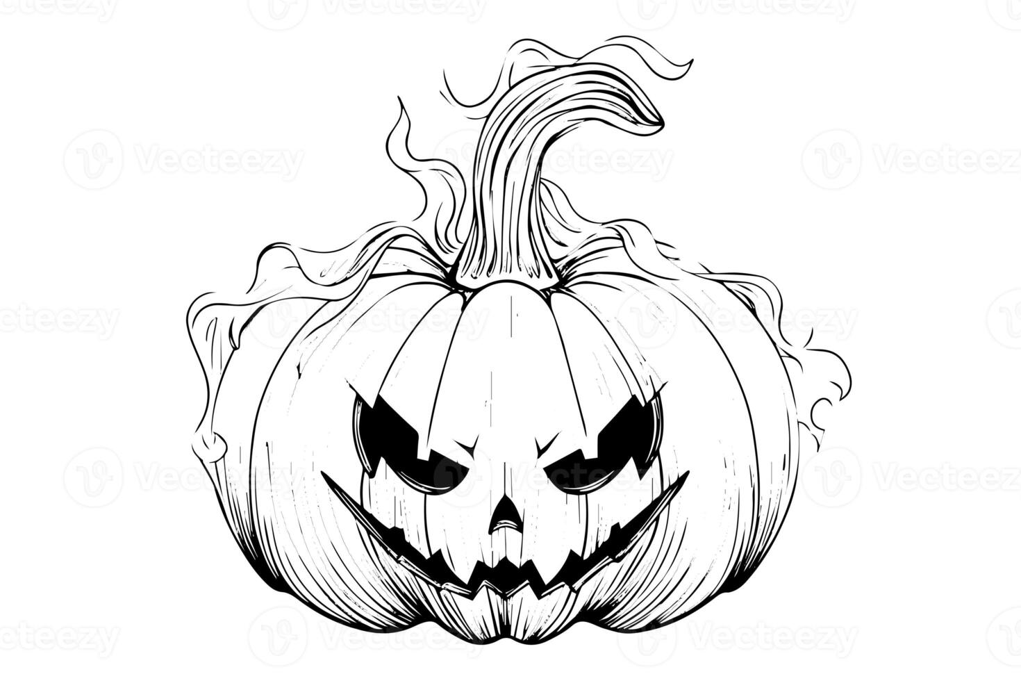 Halloween pumpkin head mascot engraving ink sketch hand drawn vector illustration. photo