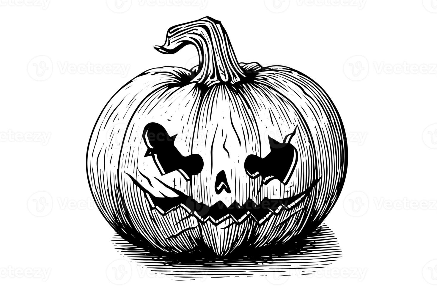 Halloween pumpkin head mascot engraving ink sketch hand drawn vector illustration. photo