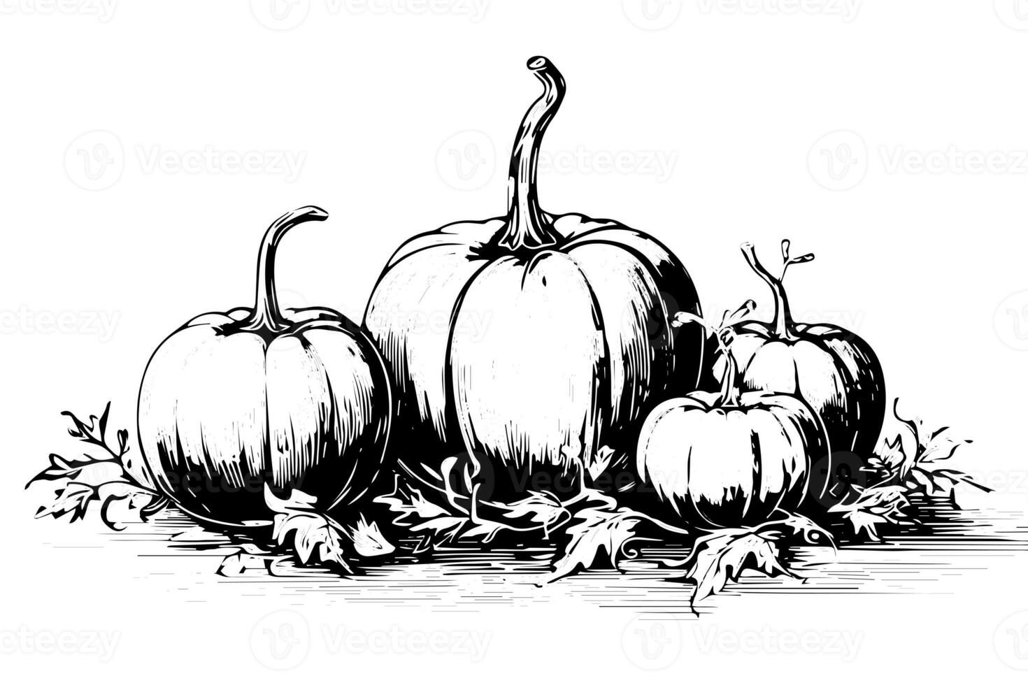 Ink sketch of pumpkin isolated on white background. Hand drawn vector illustration. photo