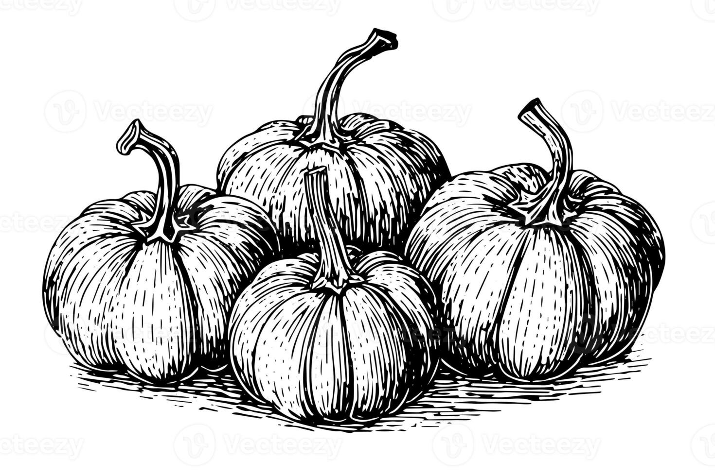 Ink sketch of pumpkin isolated on white background. Hand drawn vector illustration. photo