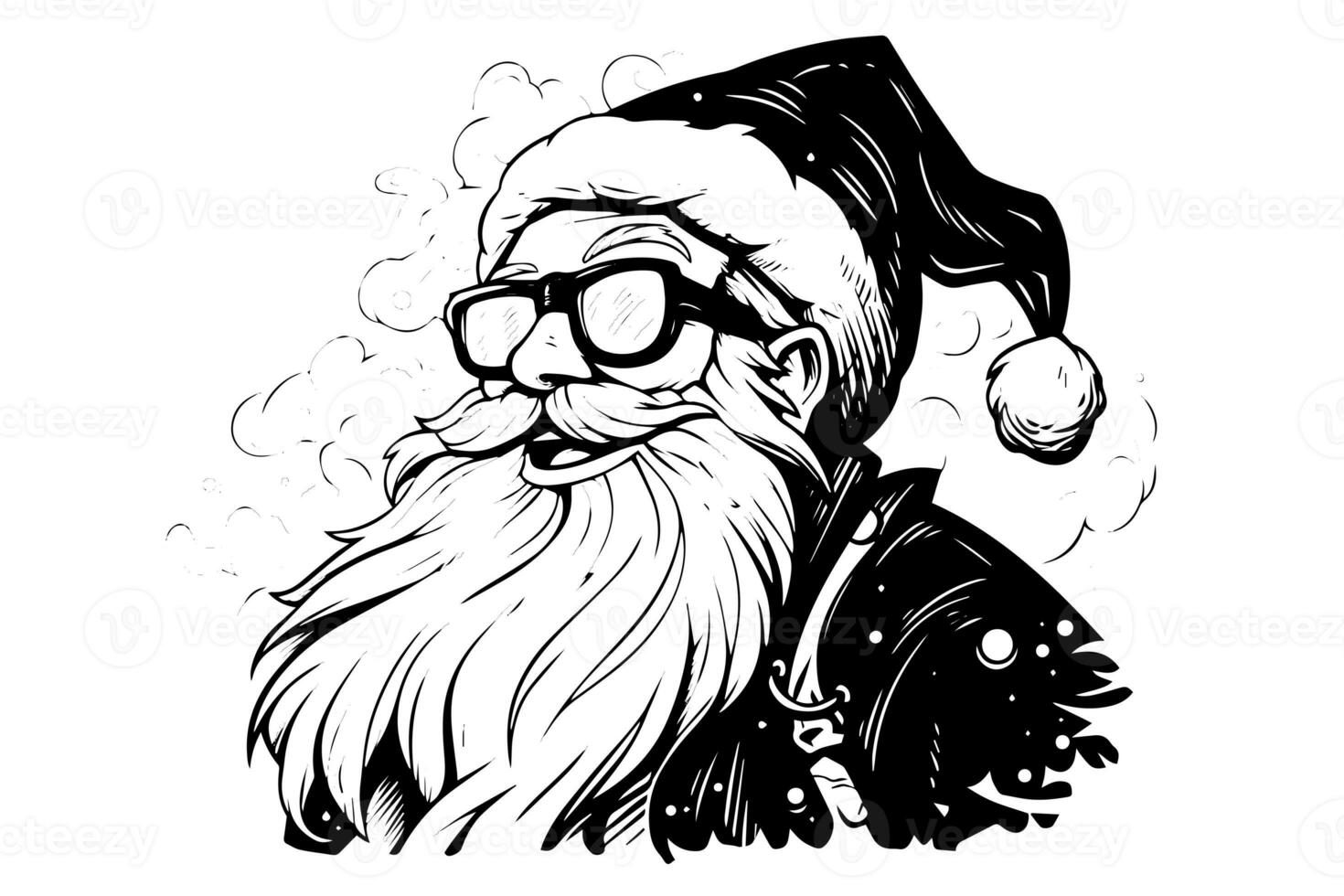 Santa Claus head in a hat sketch hand drawn in engraving style vector illustration. photo