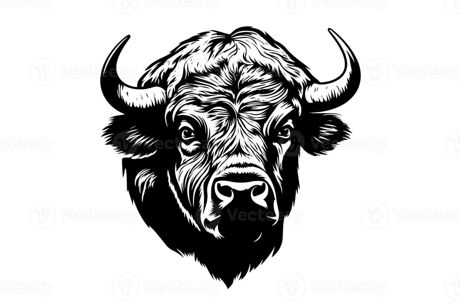 Hand drawn buffalo. Vector illustration of bull ink sketch engraving style. photo