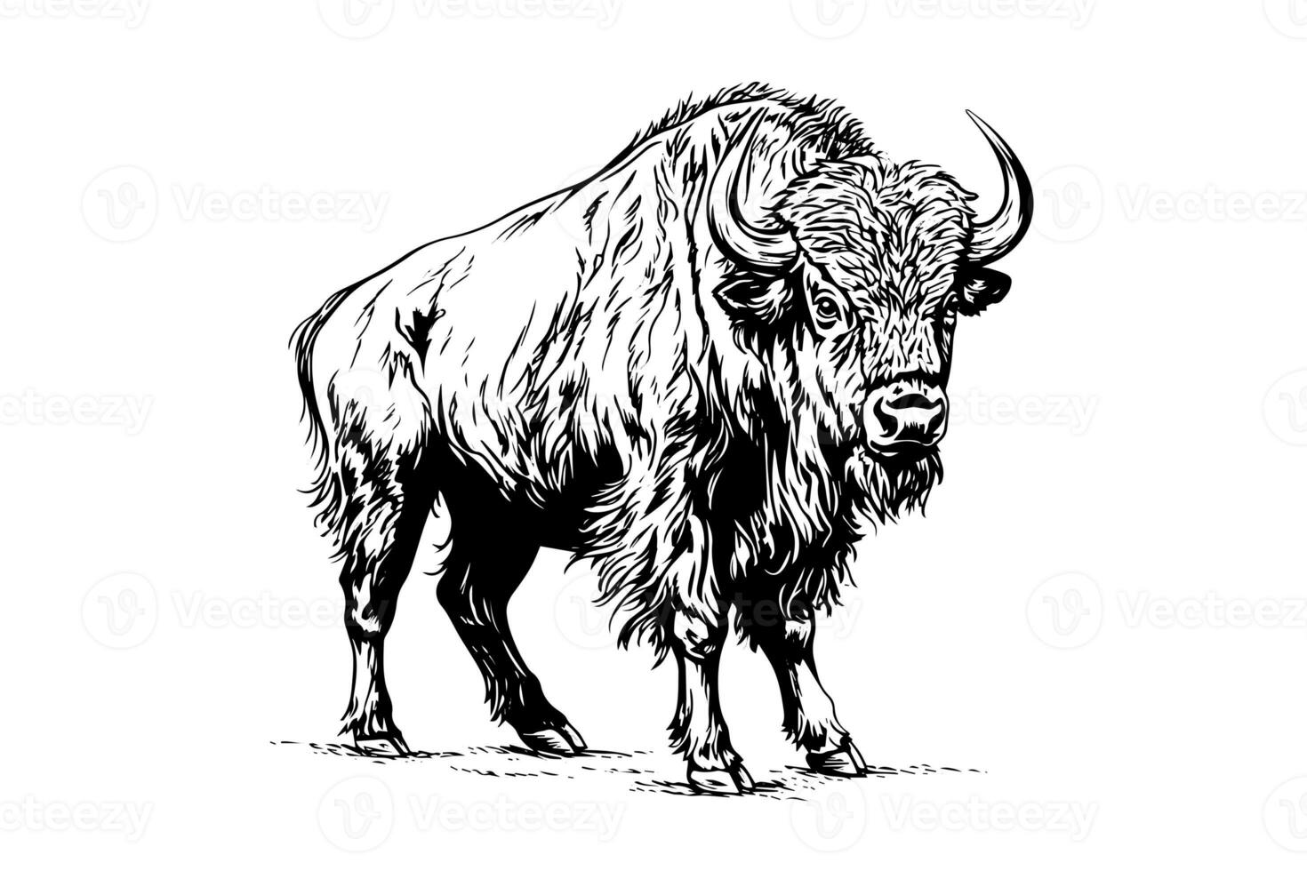 Hand drawn buffalo. Vector illustration of bull ink sketch engraving style. photo