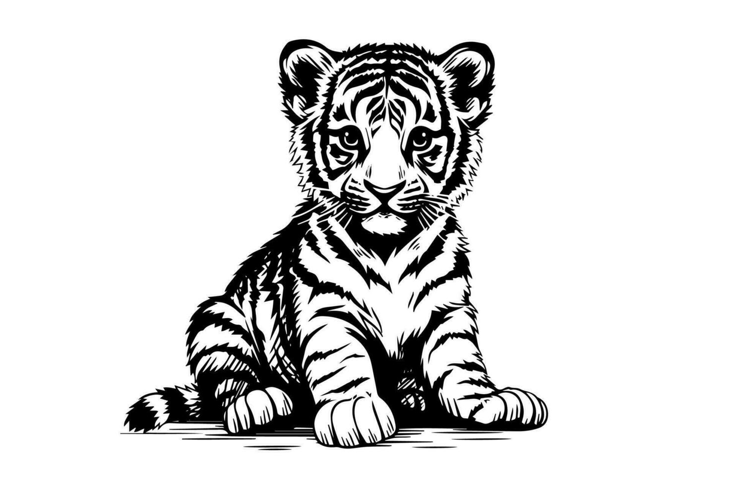 mano dibujado grabado estilo bosquejo de un Tigre cachorro, vector tinta ilustración.