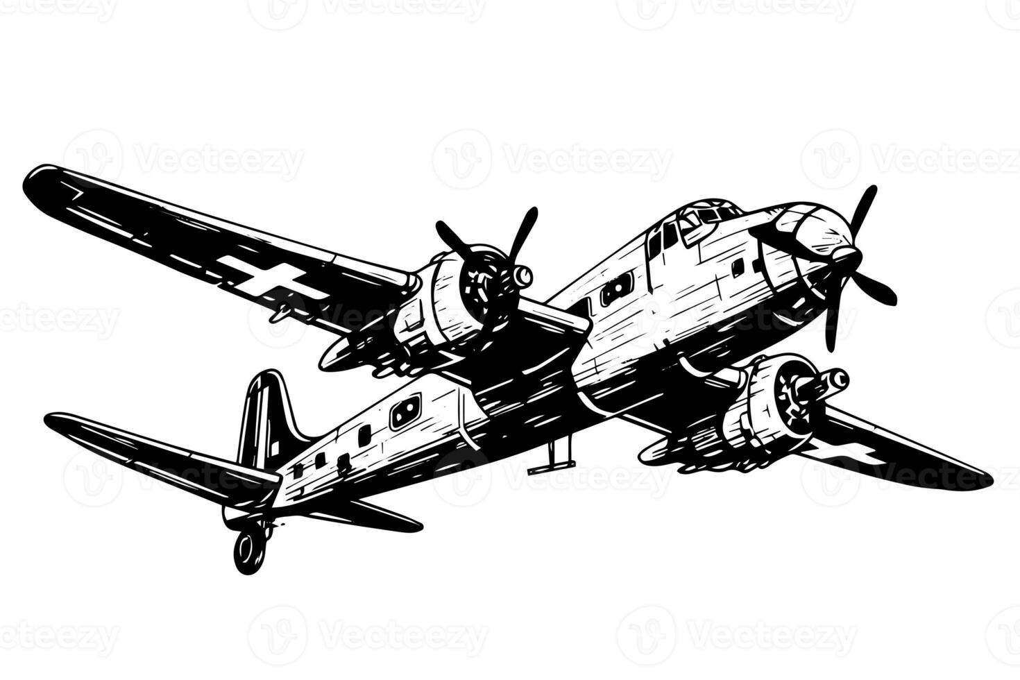 Hand drawn ink sketch of airplane. Engraving style vector illustration. photo