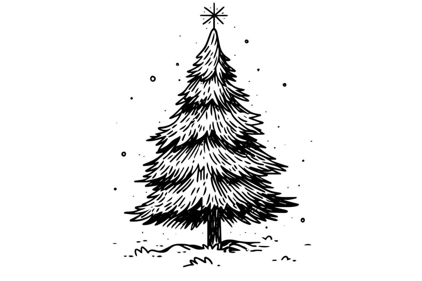 Christmas tree vector illustration. Hand drawn, engraving, ink, sketch.