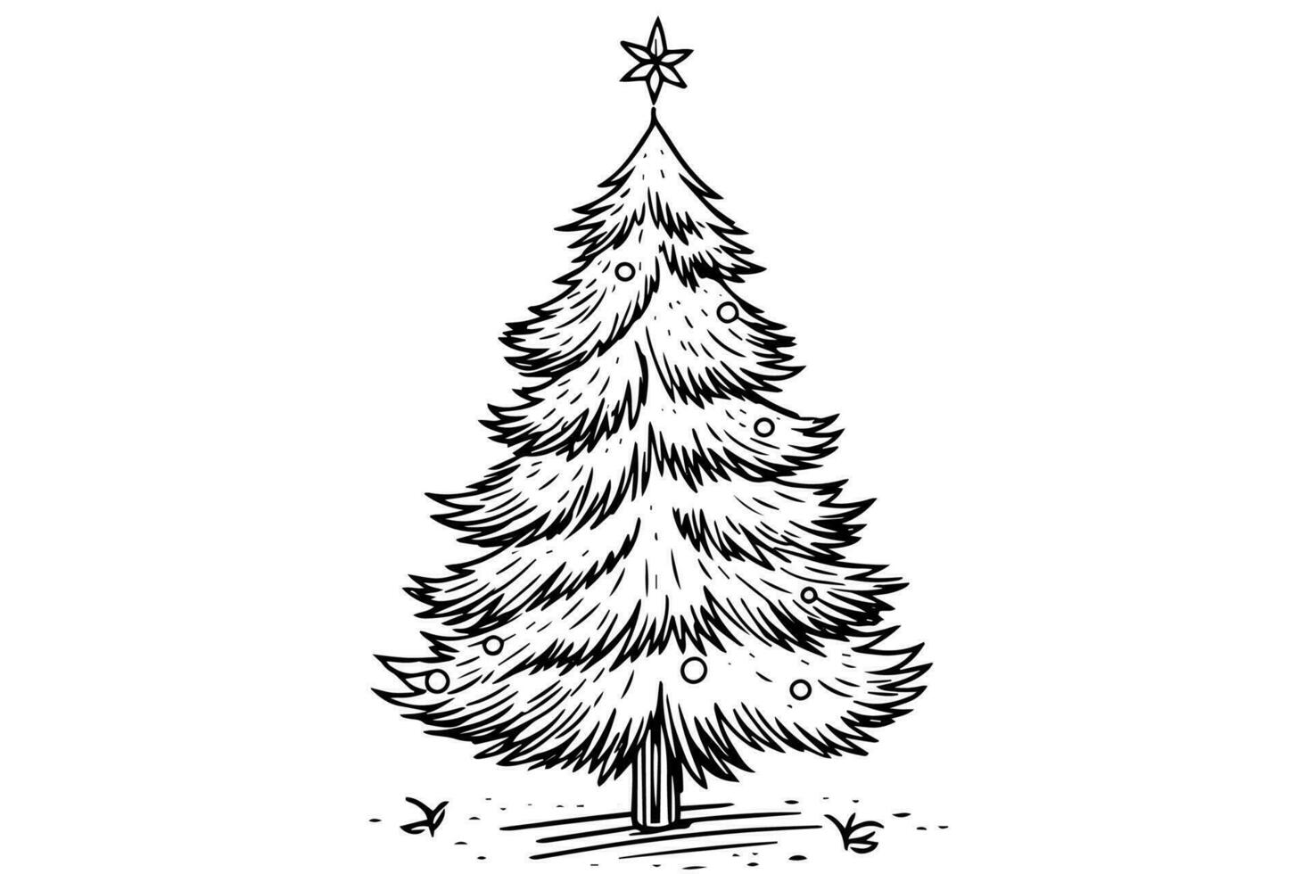 Christmas tree vector illustration. Hand drawn, engraving, ink, sketch.