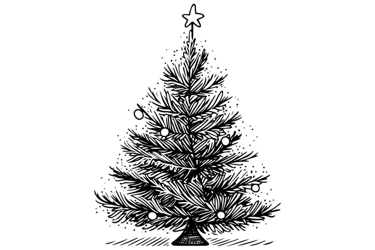 Christmas tree vector illustration. Hand drawn, engraving, ink, sketch.