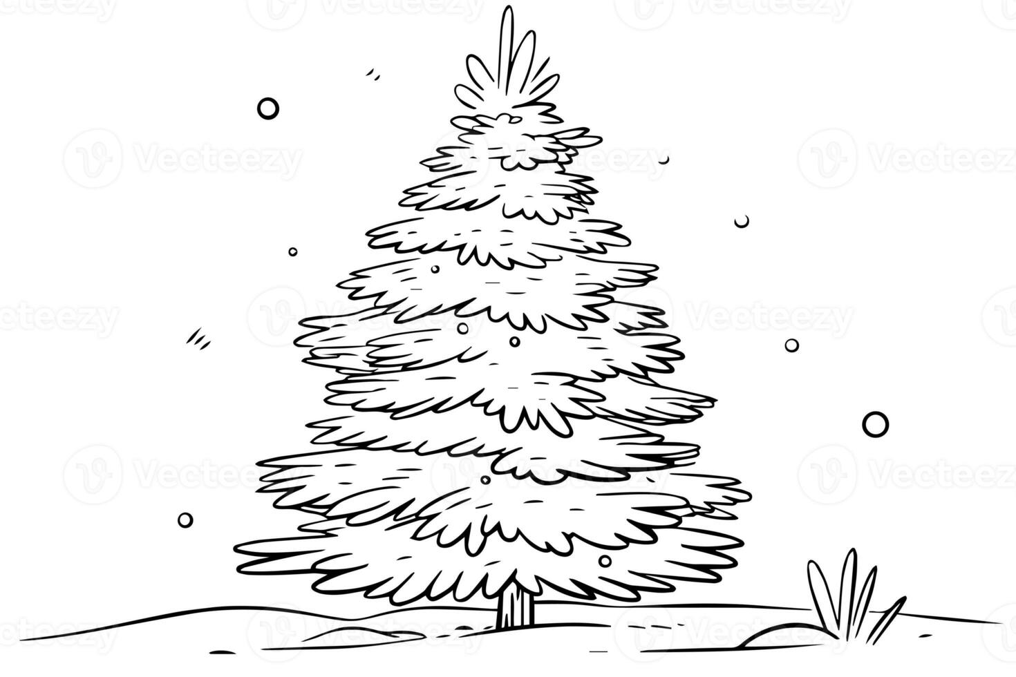 Christmas tree vector illustration. Hand drawn, engraving, ink, sketch. photo