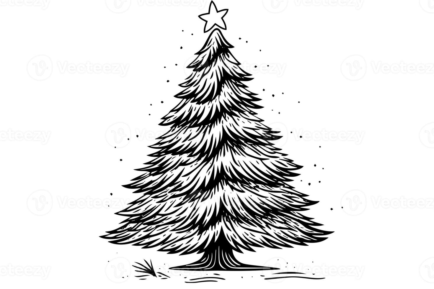 Christmas tree vector illustration. Hand drawn, engraving, ink, sketch. photo