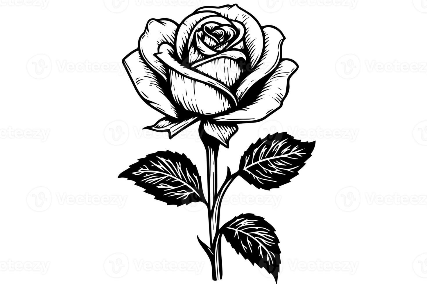 Vintage rose flower engraving calligraphic .Victorian style tattoo vector illustration photo