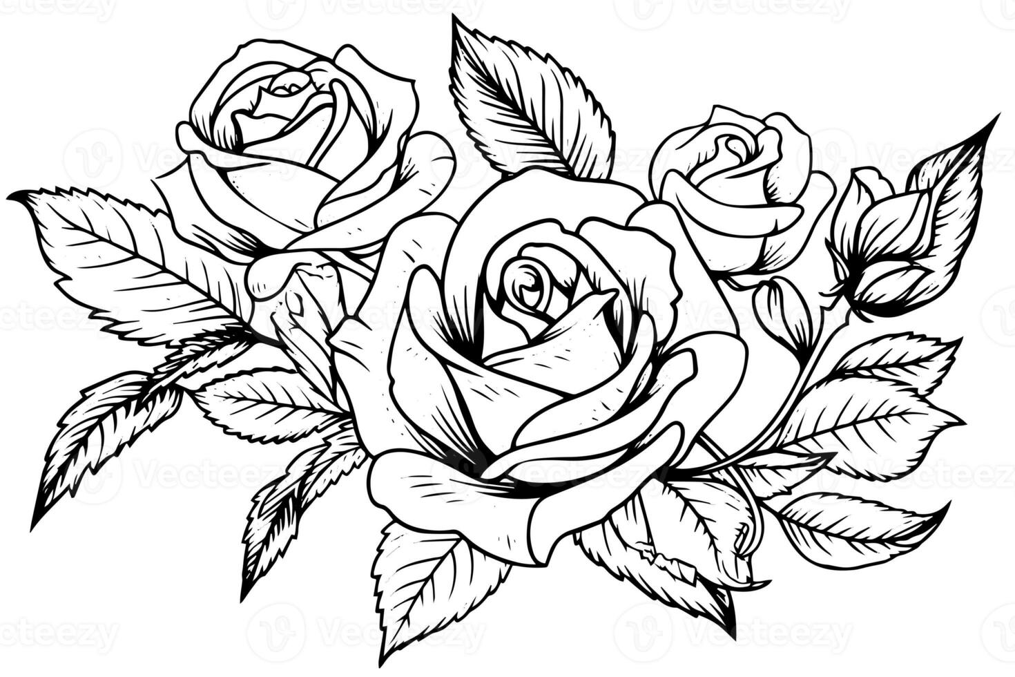 Vintage rose flower engraving calligraphic .Victorian style tattoo vector illustration photo