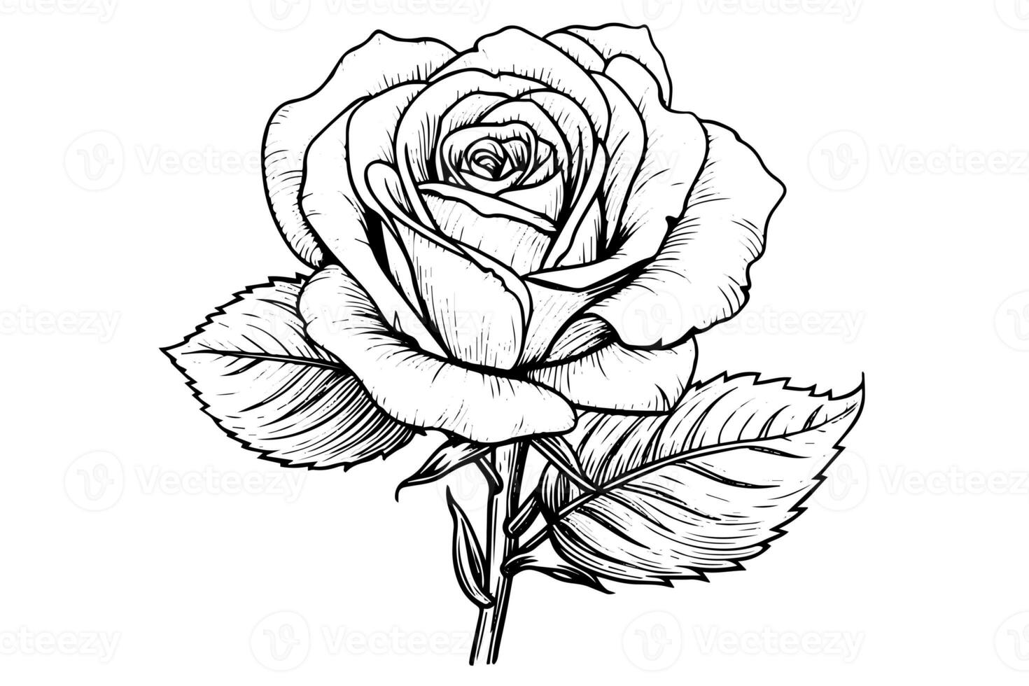 Vintage rose flower engraving calligraphic .Victorian style tattoo vector illustration photo