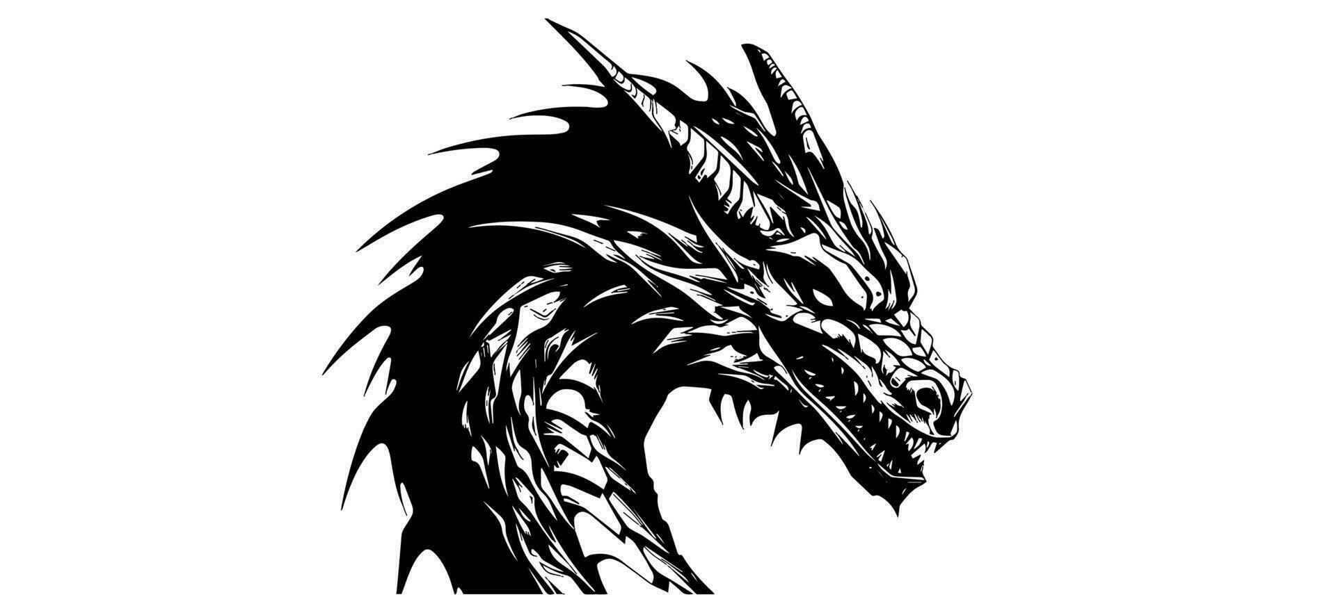 Graphic silhouette of black dragon isolated on white background. Vector ...