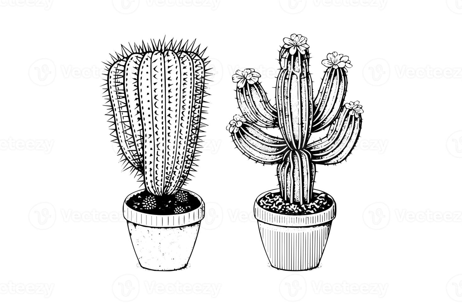 conjunto de cactus mano dibujado tinta bosquejo. grabado estilo vector ilustración. foto