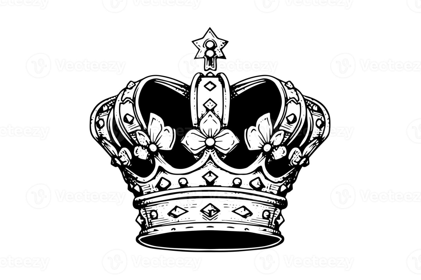 Hand drawn crown ink sketch. Engraving style vector illustration. photo