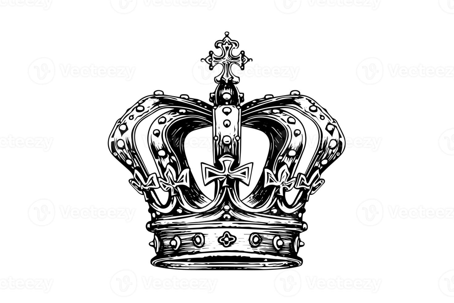 Hand drawn crown ink sketch. Engraving style vector illustration. photo