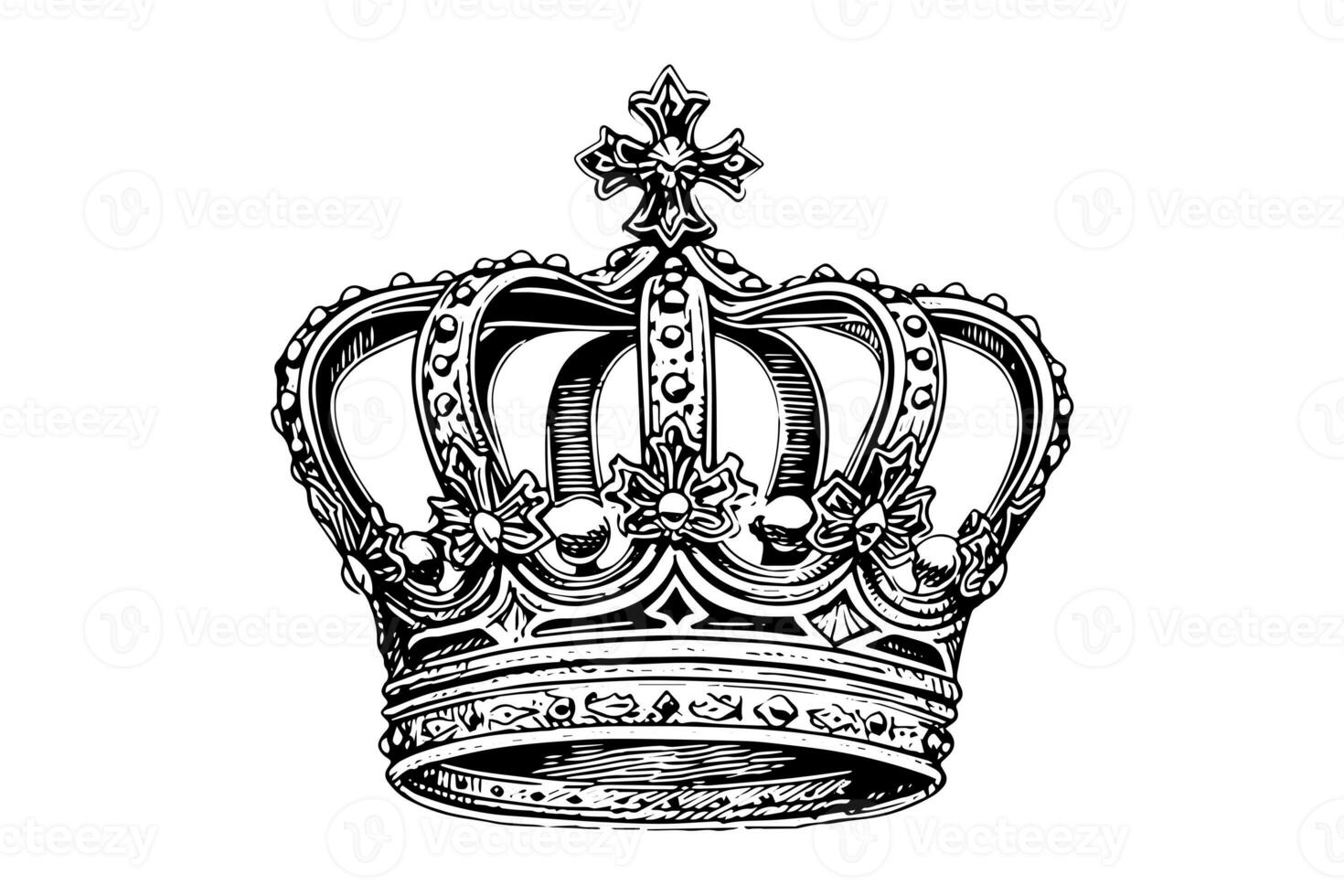 Hand drawn crown ink sketch. Engraving style vector illustration. photo