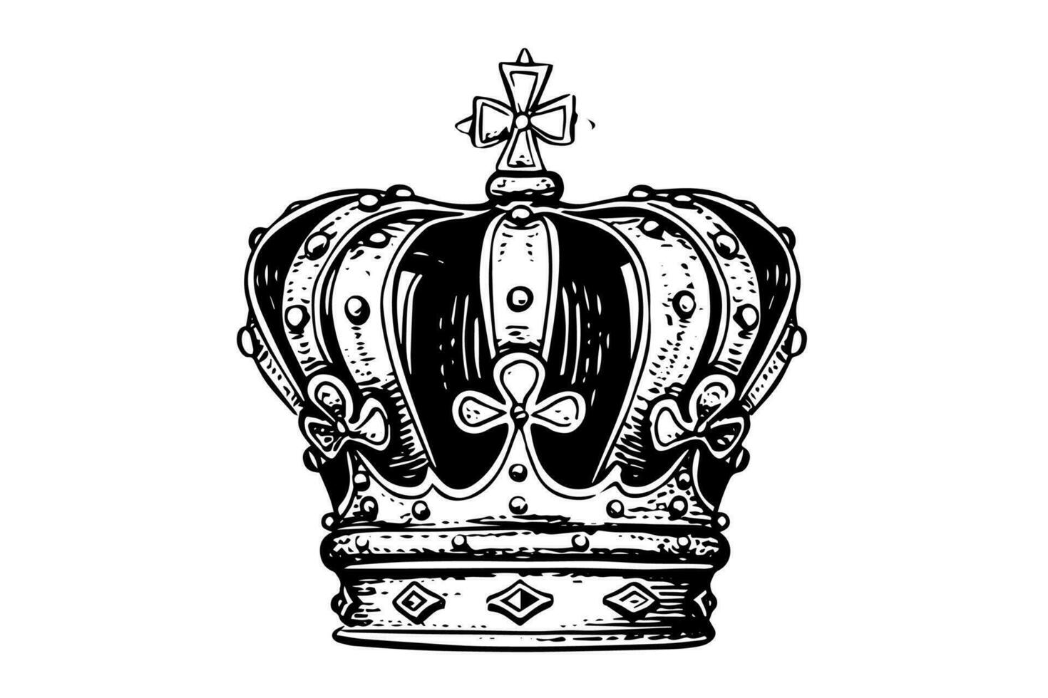 Hand drawn crown ink sketch. Engraving style vector illustration.