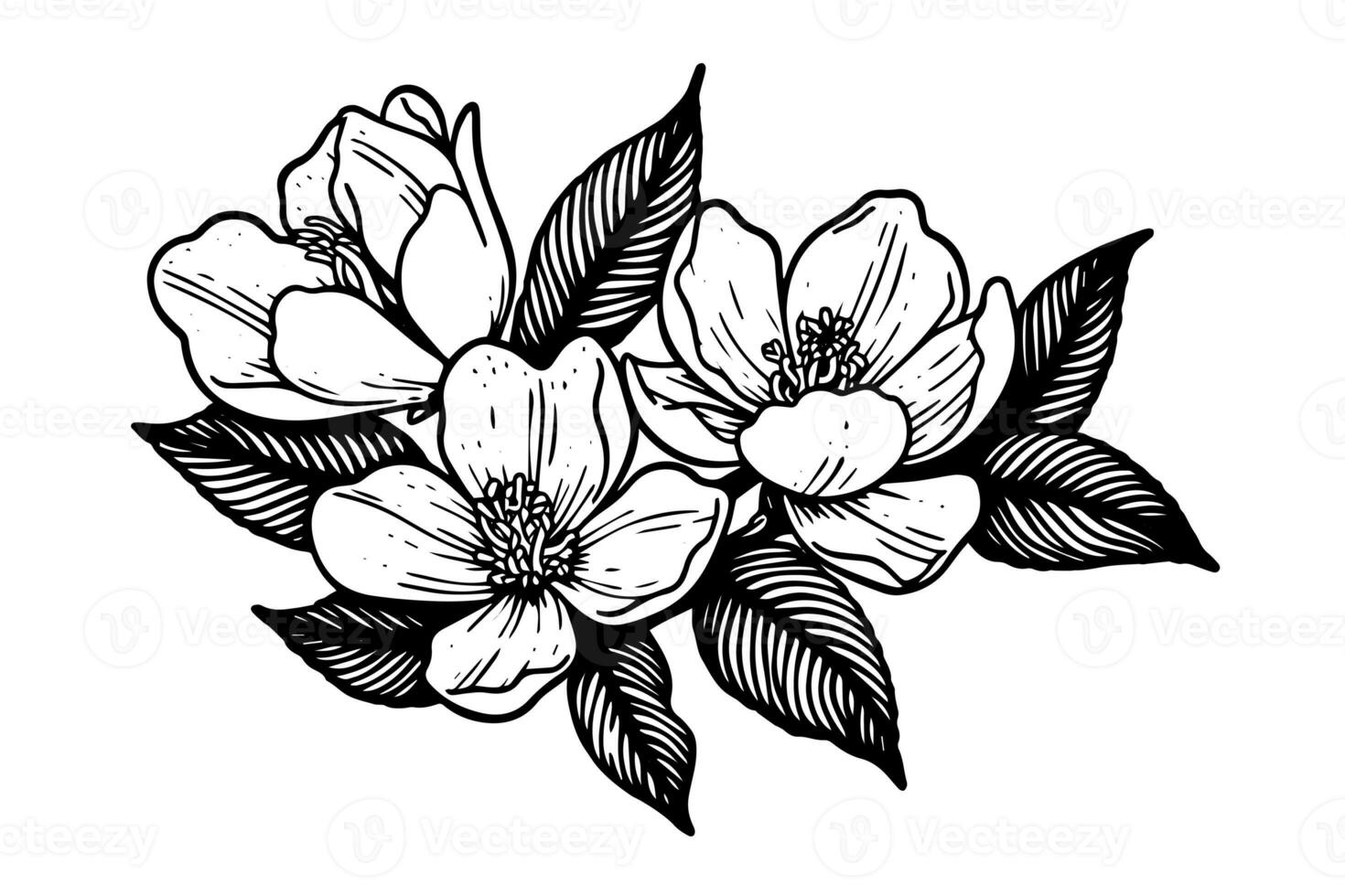 Hand drawn magnolia flower ink sketch. Engraving style vector illustration. photo