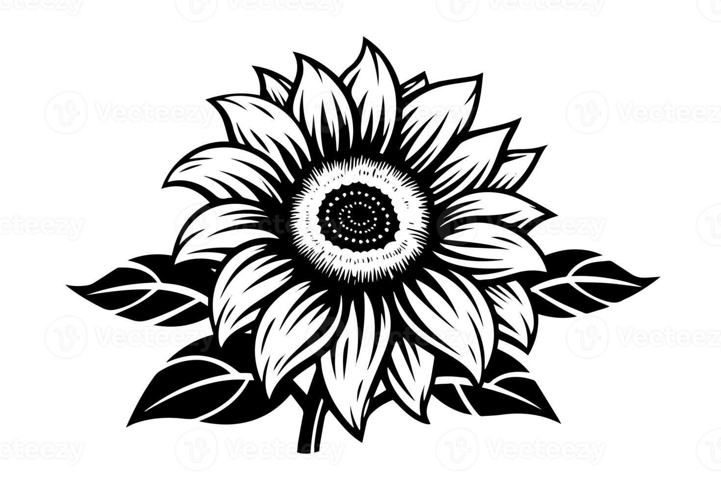 Vector engraving style drawing vector illustration of  sunflower. Ink sketch. photo