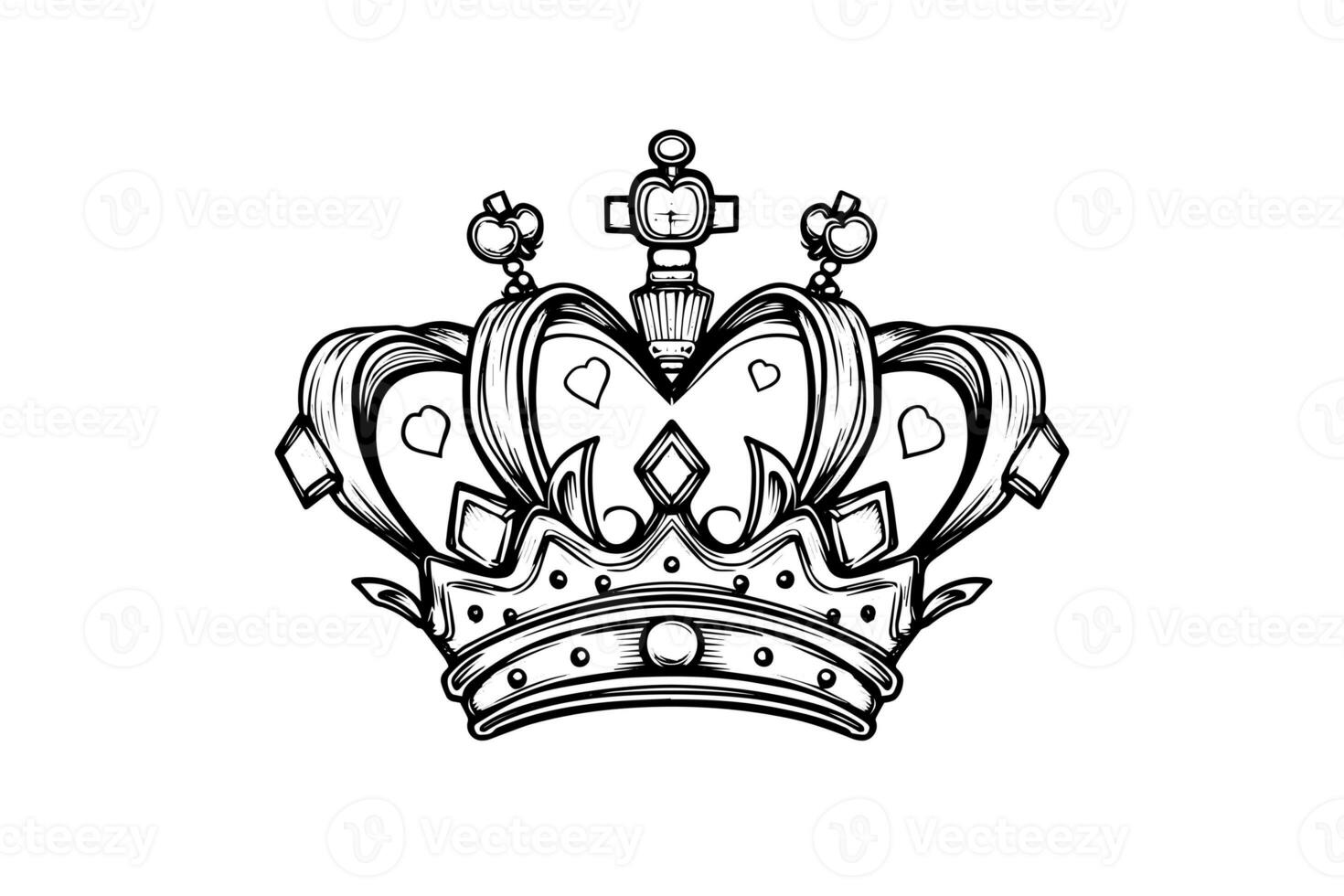 Hand drawn crown ink sketch. Vintage engraved vector illustration. photo