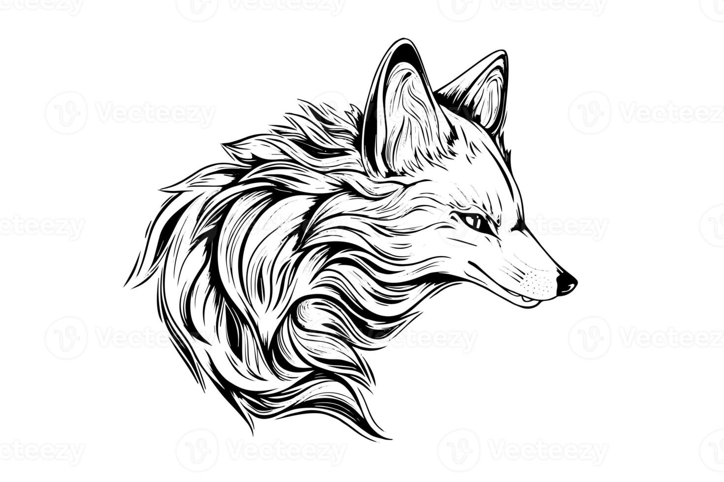 Fox logotype mascot hand drawn ink sketch. Vector illustration in engraving style. photo