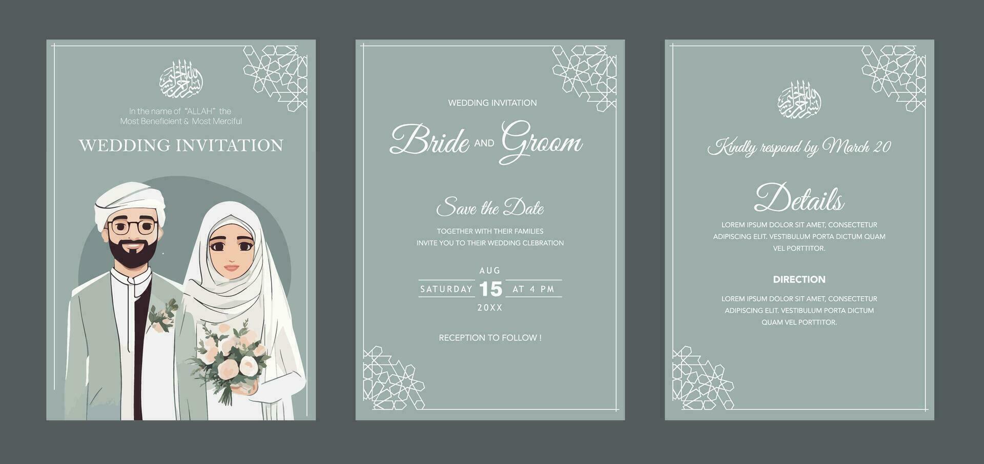 Muslim wedding invitation template vector