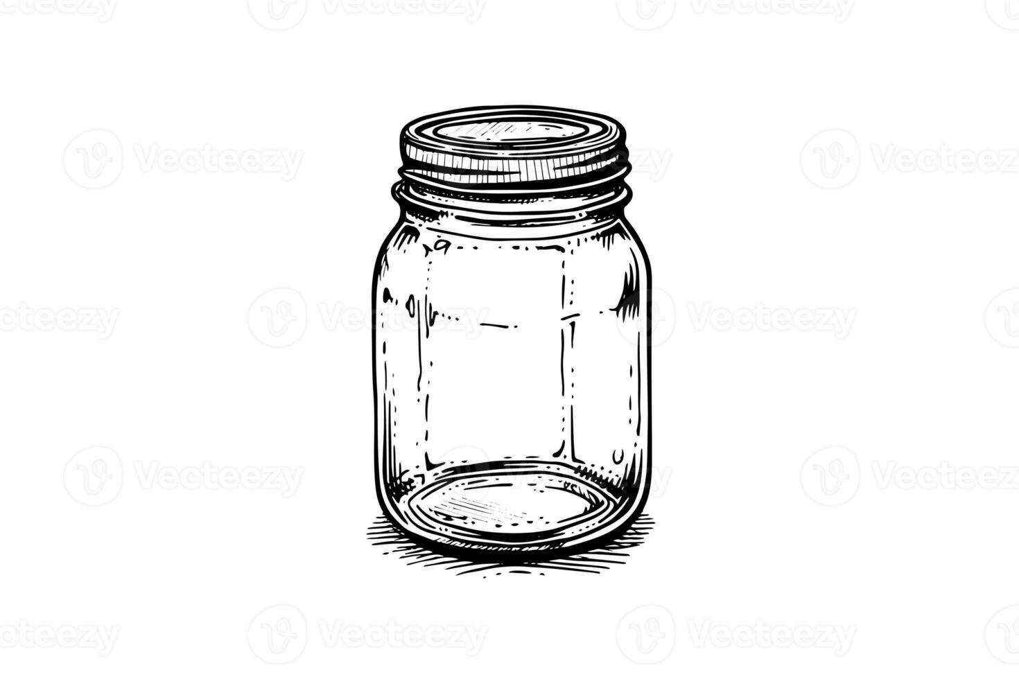 Empty glass jars ink sketch. Vector vintage black engraving illustration. photo