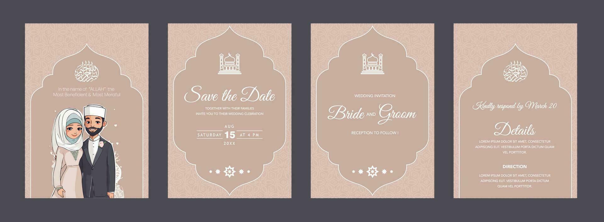 plantilla de invitación de boda musulmana vector