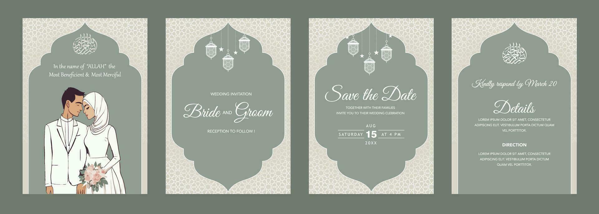 plantilla de invitación de boda musulmana vector