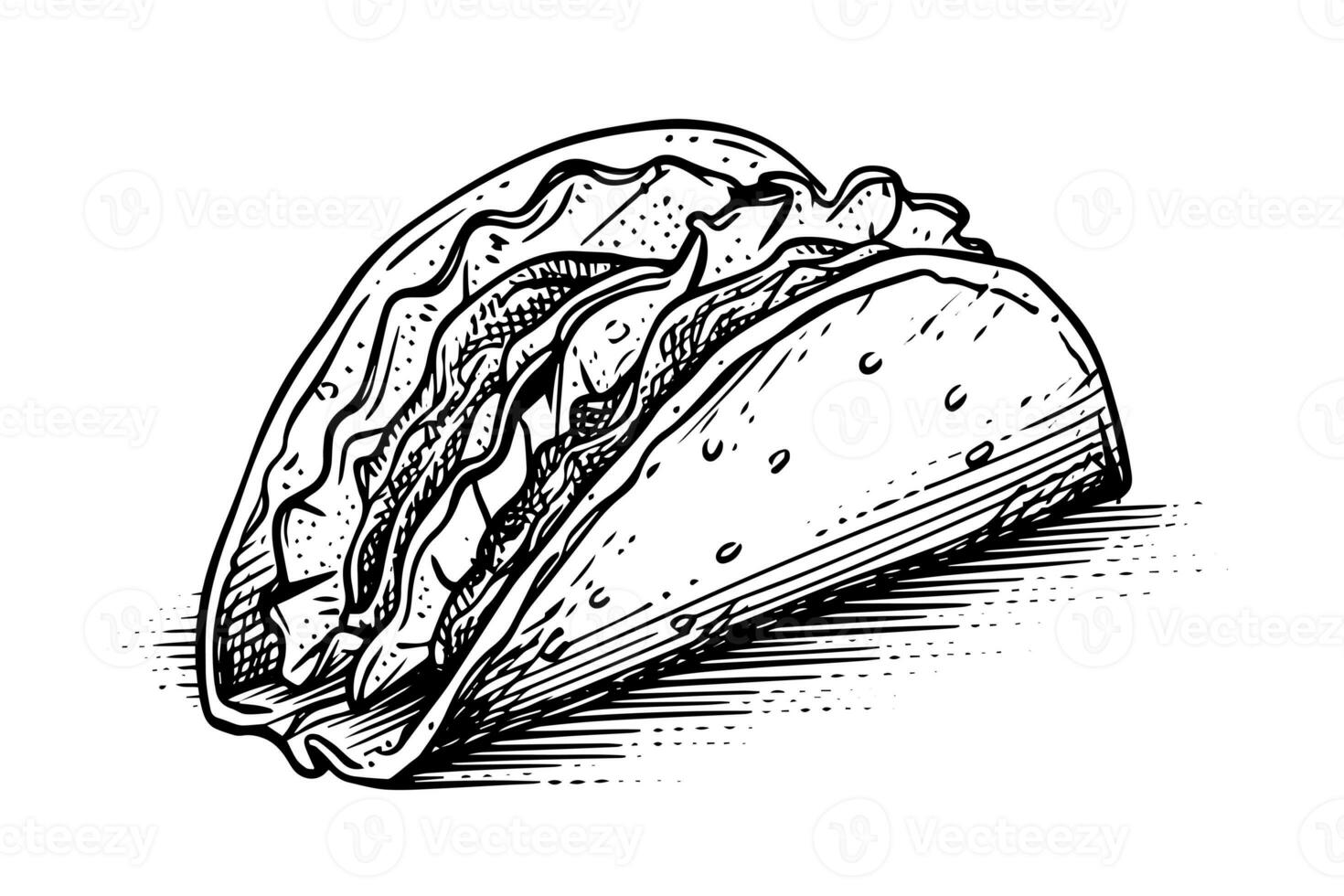 mano dibujado tinta bosquejo de tacos tradicional mexicano rápido comida ilustración. vector dibujo. foto