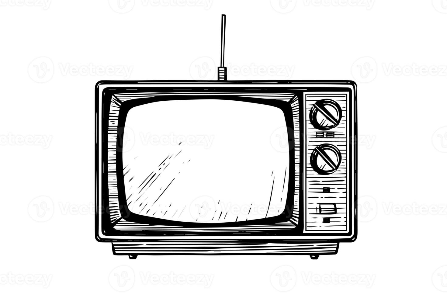 Retro television vector illustration. Engraving style ink sketch. photo