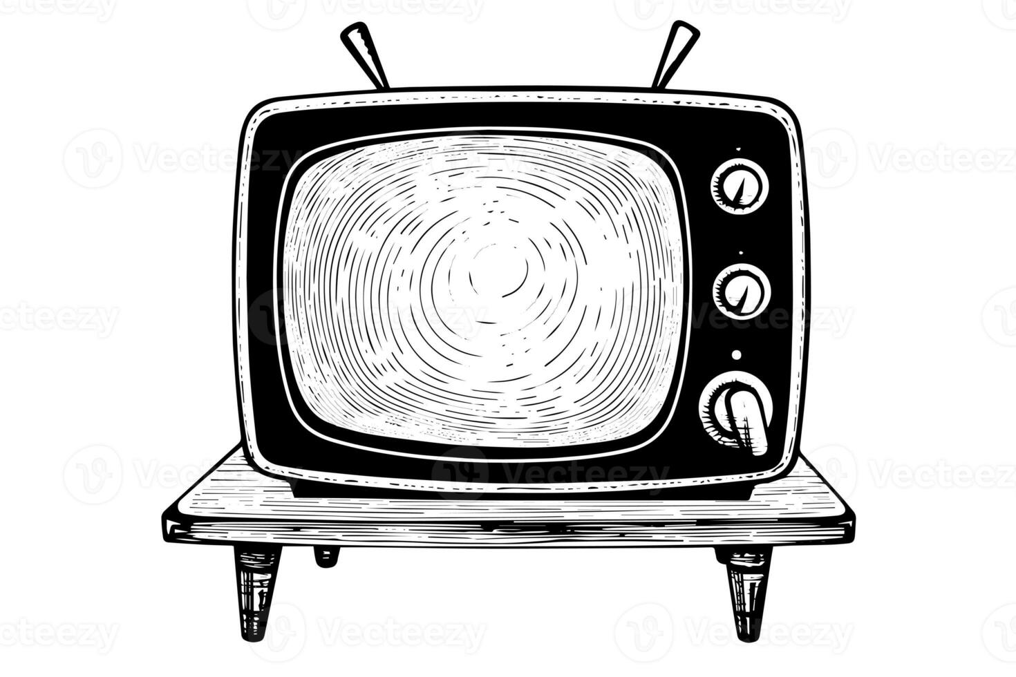 Retro television vector illustration. Engraving style ink sketch. photo