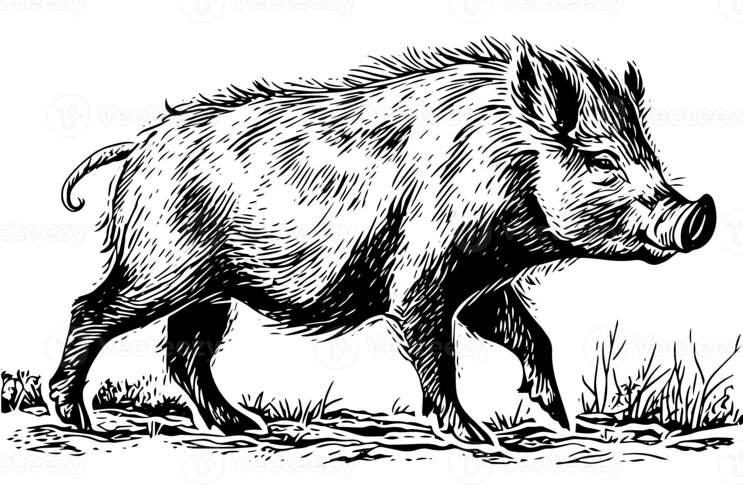 Boar or wild pig drawing ink sketch, vintage engraved style vector illustration. photo