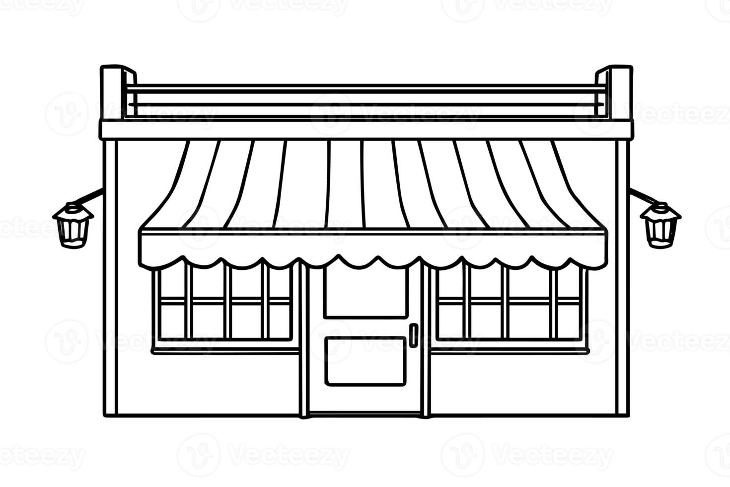 Storefront line design. Hand drawn shop line art vector illustration. photo