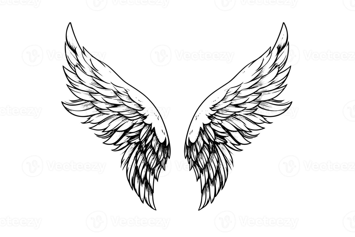 Angel wings ink sketch in engraving style. Hand drawn fenders vector illustration. photo