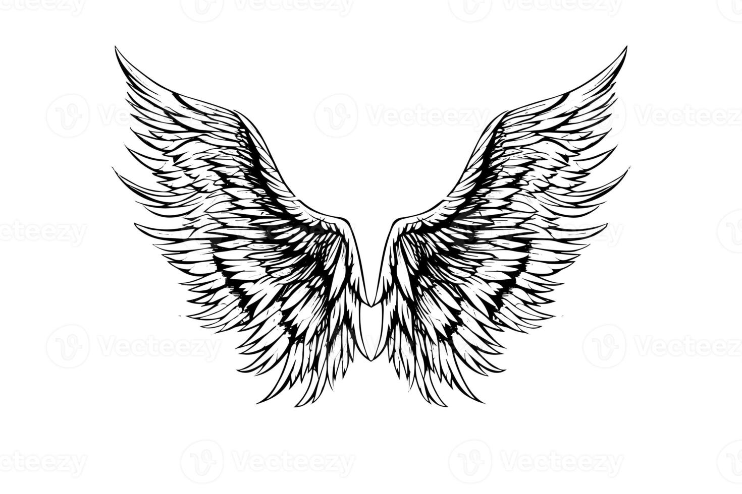 Angel wings ink sketch in engraving style. Hand drawn fenders vector illustration. photo