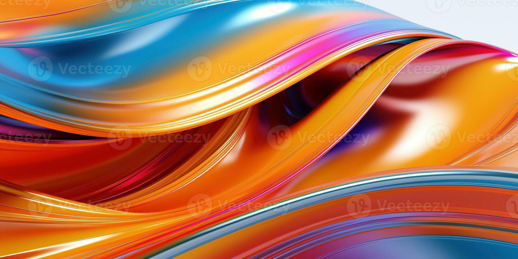 Metallic rainbow gradient waves abstract background. Iridescent chrome wavy surface. Liquid surface, ripples, reflections. 3d render illustration. photo