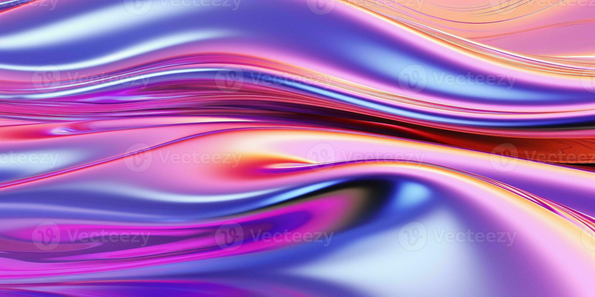 Metallic rainbow gradient waves abstract background. Iridescent chrome wavy surface. Liquid surface, ripples, reflections. 3d render illustration. photo